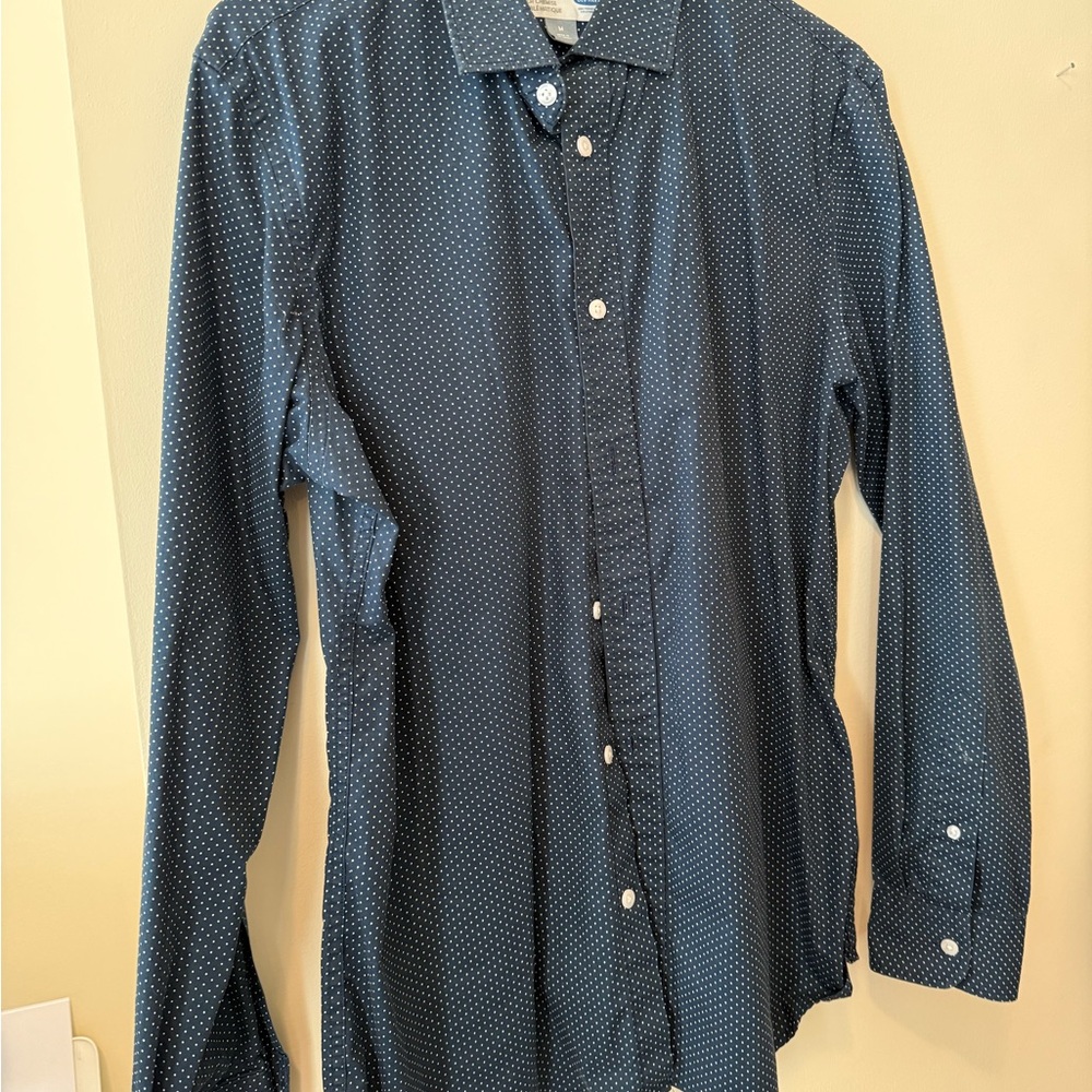 Old Navy Navy Blue Long-Sleeve Dot Dress Shirt